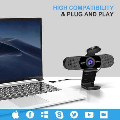 EMEET 1080P Webcam with Microphone, C960 Web Camera, 2 Mics, 90° FOV, USB Type-A & A-to-C Adapter, Plug&Play Computer Camera for Online Calling/Conferencing, Zoom/Skype/Facetime/YouTube, 2025 Version