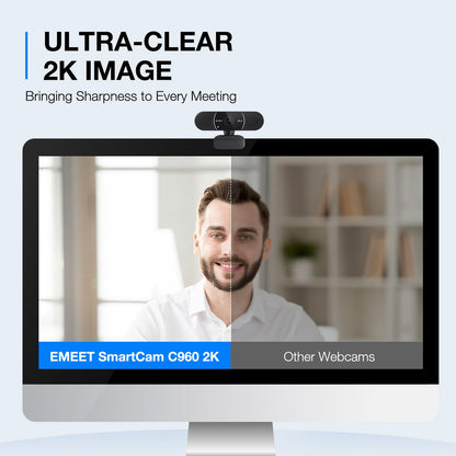 EMEET 1080P Webcam with Microphone, C960 Web Camera, 2 Mics, 90° FOV, USB Type-A & A-to-C Adapter, Plug&Play Computer Camera for Online Calling/Conferencing, Zoom/Skype/Facetime/YouTube, 2025 Version