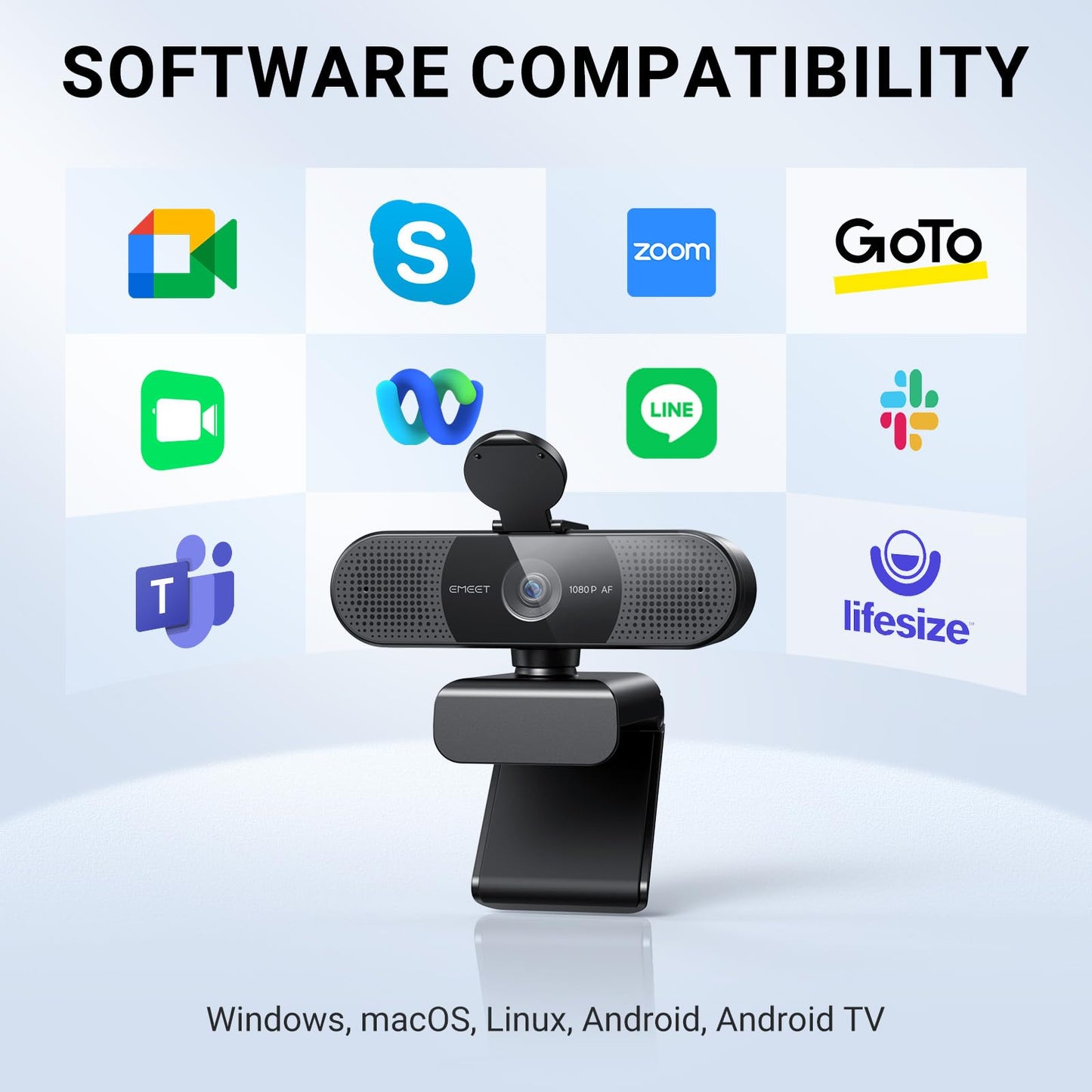 EMEET 1080P Webcam with Microphone, C960 Web Camera, 2 Mics, 90° FOV, USB Type-A & A-to-C Adapter, Plug&Play Computer Camera for Online Calling/Conferencing, Zoom/Skype/Facetime/YouTube, 2025 Version