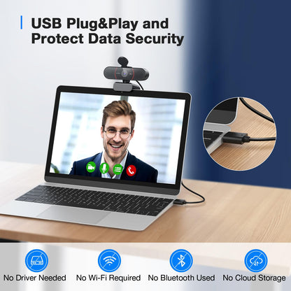 EMEET 1080P Webcam with Microphone, C960 Web Camera, 2 Mics, 90° FOV, USB Type-A & A-to-C Adapter, Plug&Play Computer Camera for Online Calling/Conferencing, Zoom/Skype/Facetime/YouTube, 2025 Version