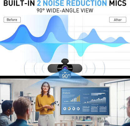 EMEET 1080P Webcam with Microphone, C960 Web Camera, 2 Mics, 90° FOV, USB Type-A & A-to-C Adapter, Plug&Play Computer Camera for Online Calling/Conferencing, Zoom/Skype/Facetime/YouTube, 2025 Version