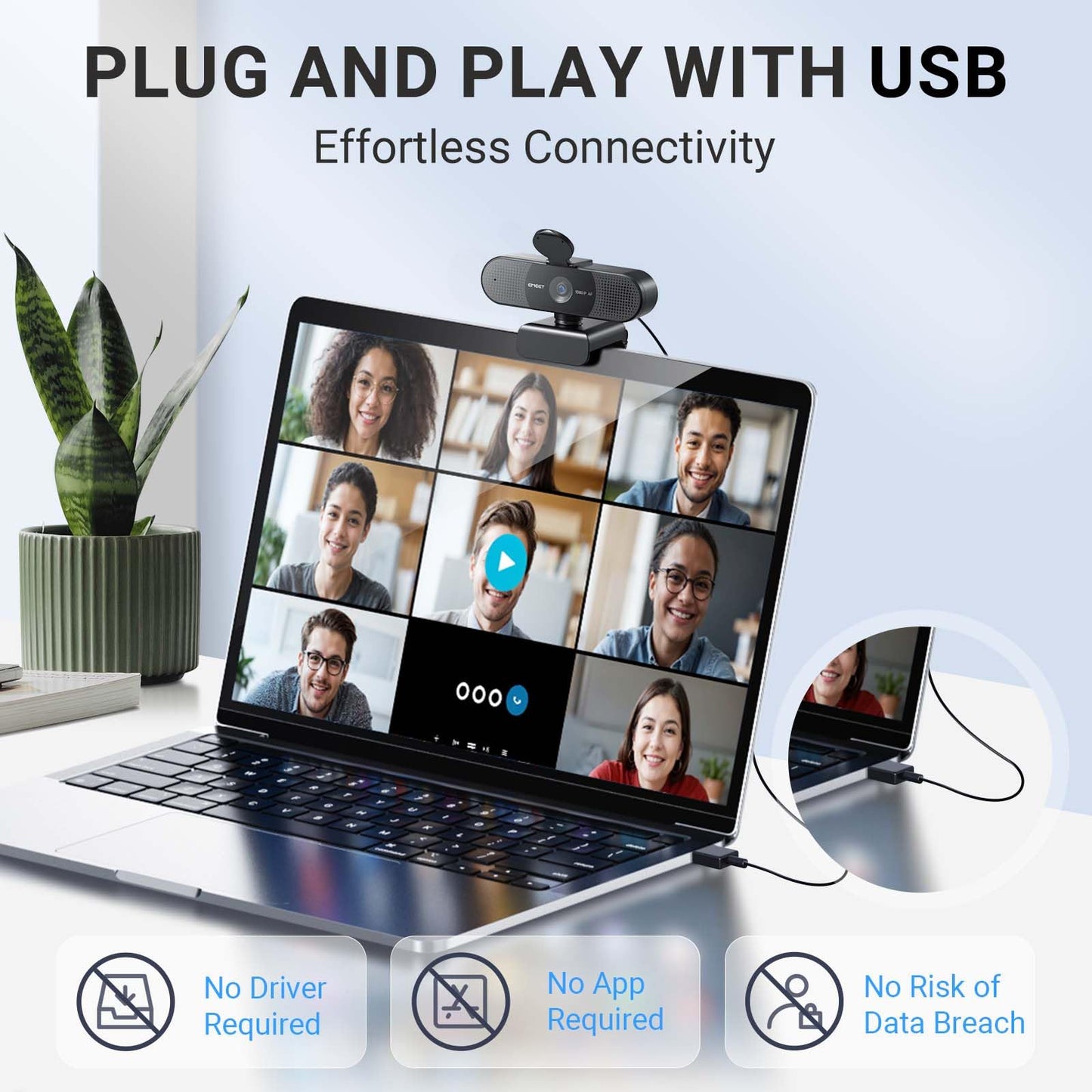 EMEET 1080P Webcam with Microphone, C960 Web Camera, 2 Mics, 90° FOV, USB Type-A & A-to-C Adapter, Plug&Play Computer Camera for Online Calling/Conferencing, Zoom/Skype/Facetime/YouTube, 2025 Version