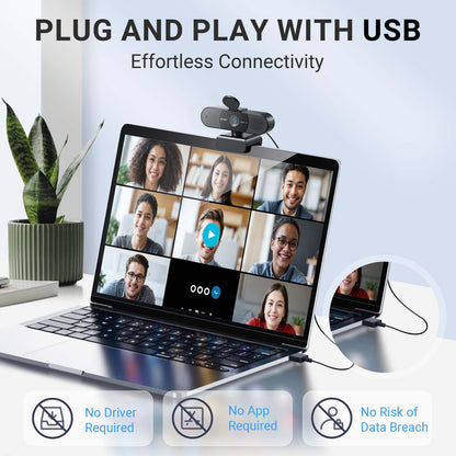 EMEET 1080P Webcam with Microphone, C960 Web Camera, 2 Mics, 90° FOV, USB Type-A & A-to-C Adapter, Plug&Play Computer Camera for Online Calling/Conferencing, Zoom/Skype/Facetime/YouTube, 2025 Version