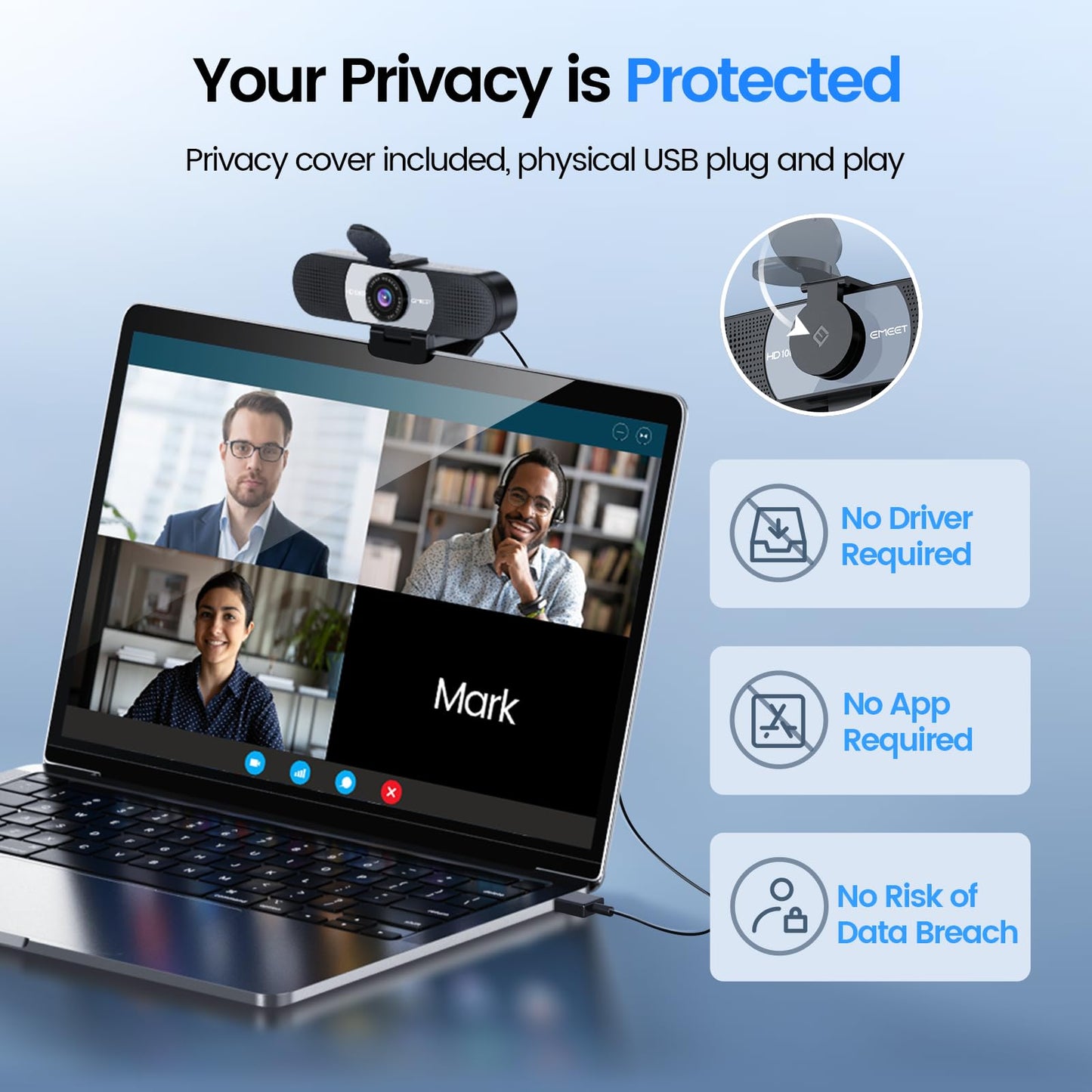 EMEET 1080P Webcam with Microphone, C960 Web Camera, 2 Mics, 90° FOV, USB Type-A & A-to-C Adapter, Plug&Play Computer Camera for Online Calling/Conferencing, Zoom/Skype/Facetime/YouTube, 2025 Version
