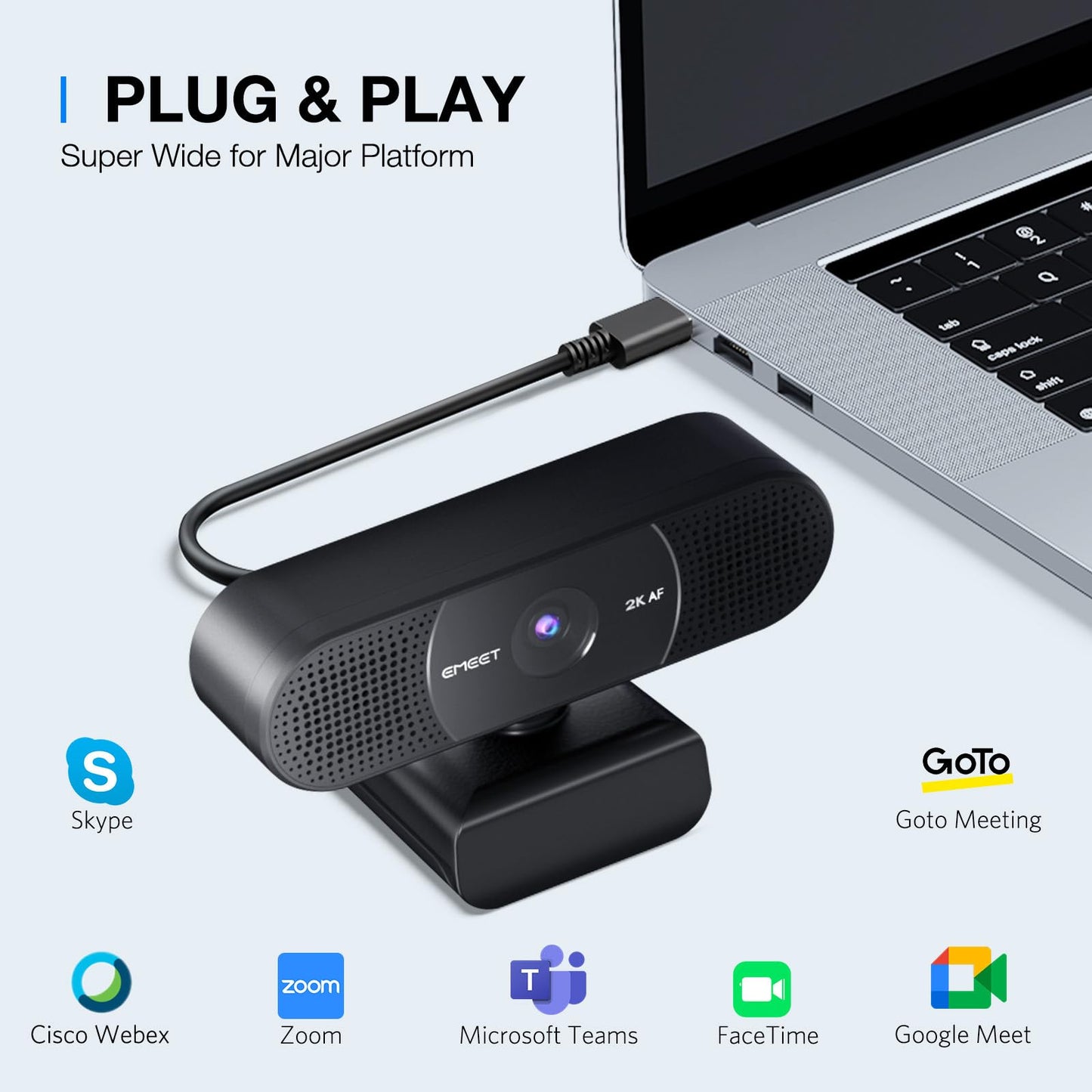 EMEET 1080P Webcam with Microphone, C960 Web Camera, 2 Mics, 90° FOV, USB Type-A & A-to-C Adapter, Plug&Play Computer Camera for Online Calling/Conferencing, Zoom/Skype/Facetime/YouTube, 2025 Version