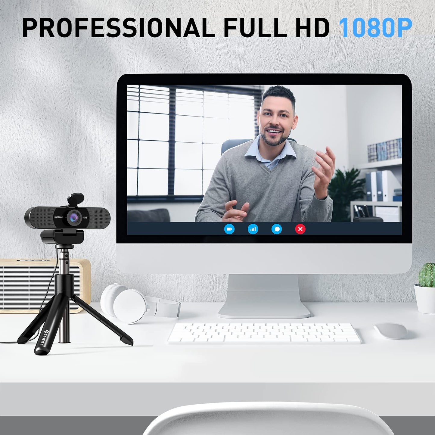 EMEET 1080P Webcam with Microphone, C960 Web Camera, 2 Mics, 90° FOV, USB Type-A & A-to-C Adapter, Plug&Play Computer Camera for Online Calling/Conferencing, Zoom/Skype/Facetime/YouTube, 2025 Version