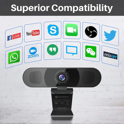 EMEET 1080P Webcam with Microphone, C960 Web Camera, 2 Mics, 90° FOV, USB Type-A & A-to-C Adapter, Plug&Play Computer Camera for Online Calling/Conferencing, Zoom/Skype/Facetime/YouTube, 2025 Version
