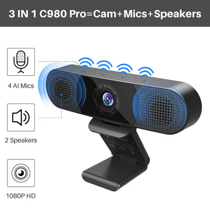 EMEET 1080P Webcam with Microphone, C960 Web Camera, 2 Mics, 90° FOV, USB Type-A & A-to-C Adapter, Plug&Play Computer Camera for Online Calling/Conferencing, Zoom/Skype/Facetime/YouTube, 2025 Version